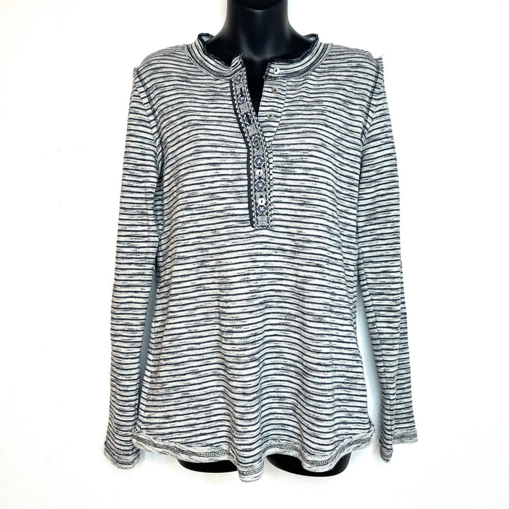 Sundance Women’s Thermal Henley S Striped Long Sleeve Top Casual Comfort Boho
